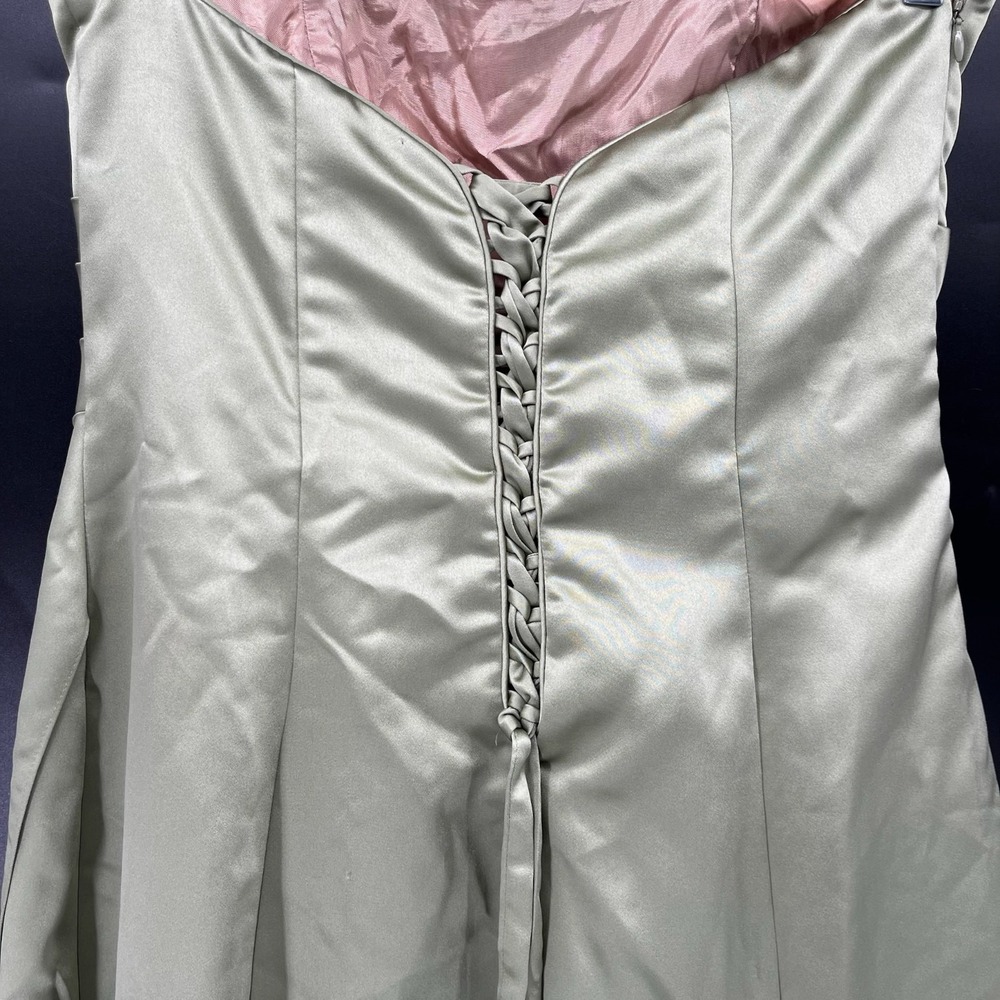 Vintage 90s y2k Sage Green Rinestone Strapless prom dress princess corset 13 14 - Picture 5 of 13